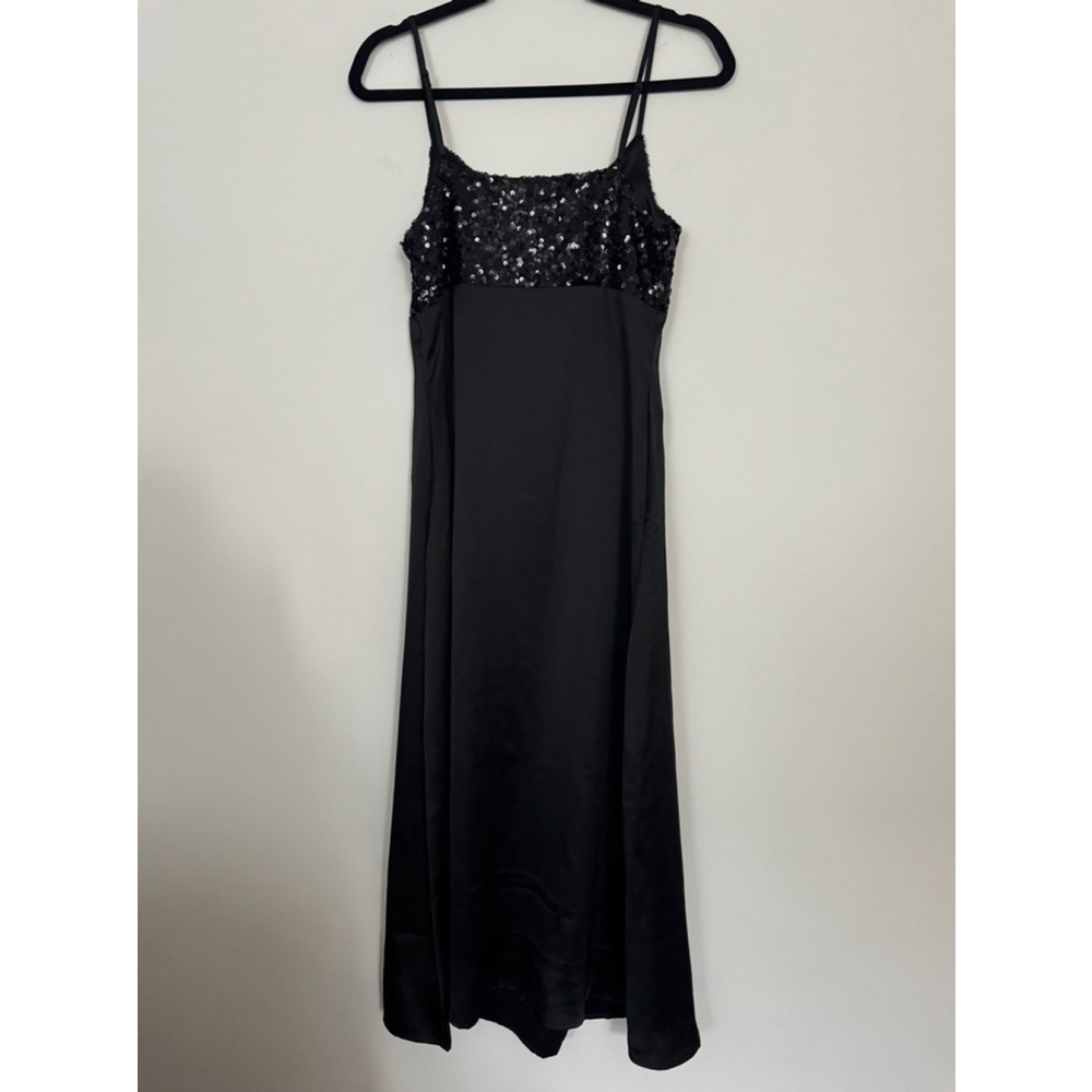 House of Harlow 1960 Satin Slip Dress Size M Black Sequin - Picture 6 of 8